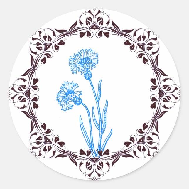 Rond Beau Sticker aux fleurs bleues (Devant)