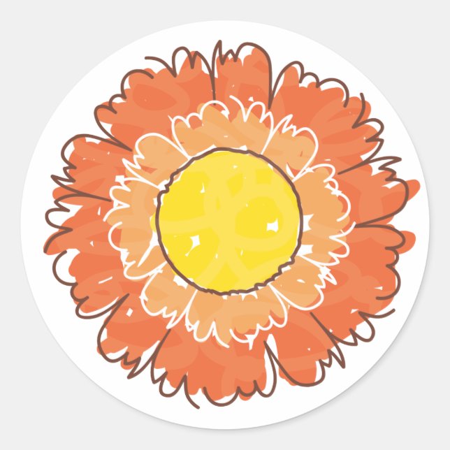 Rond Beau Sticker en fleurs - Orange (Devant)