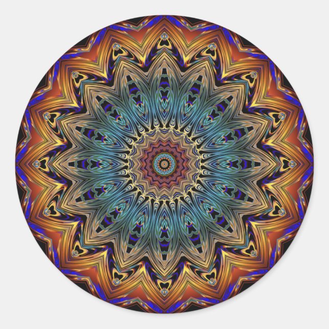 Rond Beau Sticker Mandala bleu et cuivre (Devant)