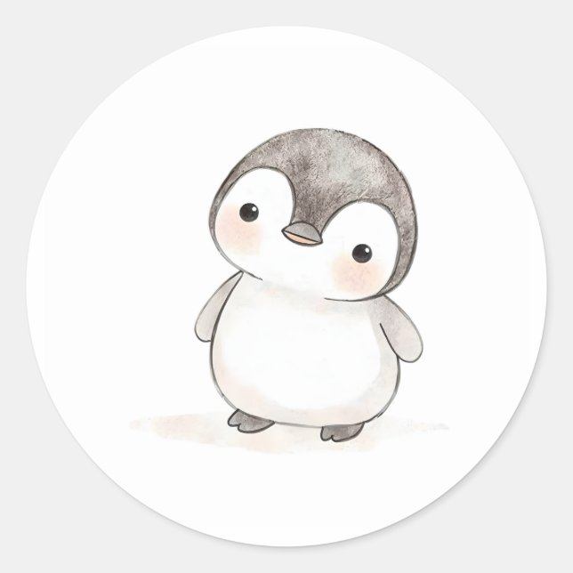Rond Bébé adorable Sticker Pingouin Aquarelle Imprimer (Devant)