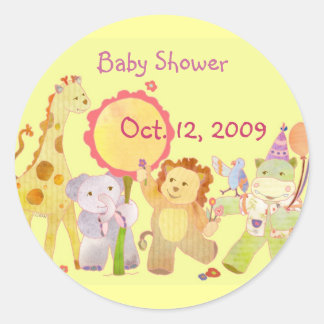 Rond Bébé Animaux Baby shower Jaune Sticker d'invitatio