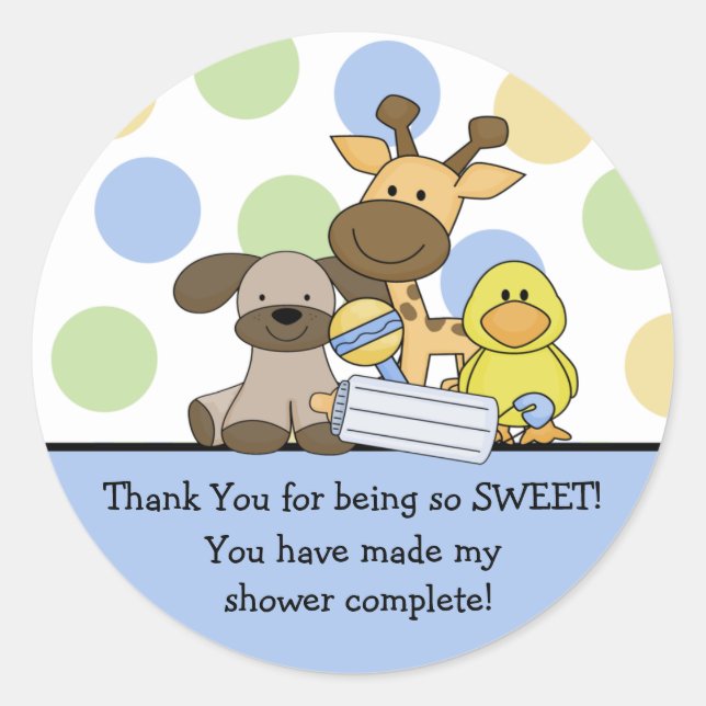 Rond Bébé Animaux Baby shower Sticker Merci (Devant)