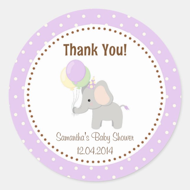 Rond Bébé Baby shower éléphant Sticker violet (Devant)