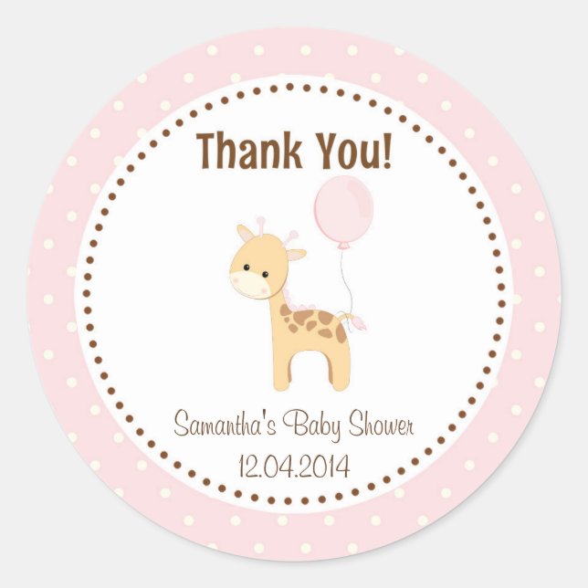 Rond Bébé Baby shower Giraffe Sticker rose (Devant)