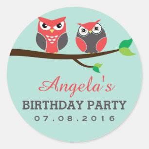 Rond Bébé Bleu Chouette Sticker pour Enfants Anniversai