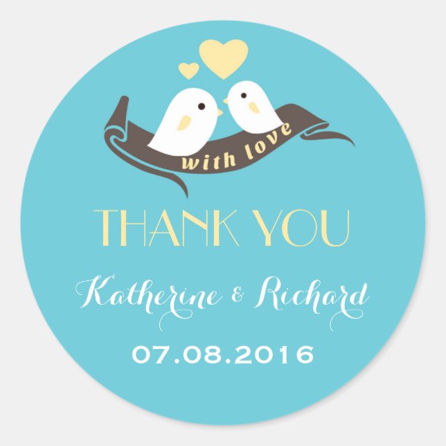 Rond Bébé Bleu Jaune Inséparables Mariage Favor Sticker (Devant)