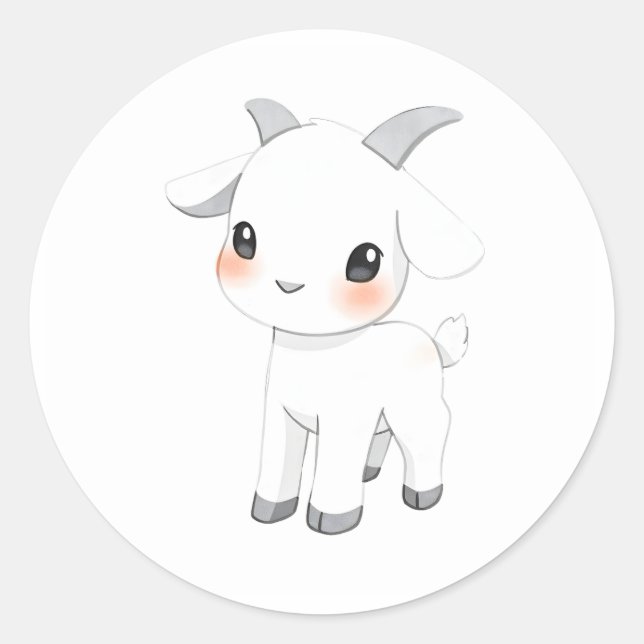 Rond Bébé chèvre Kid Aquarelle Art Sticker (Devant)