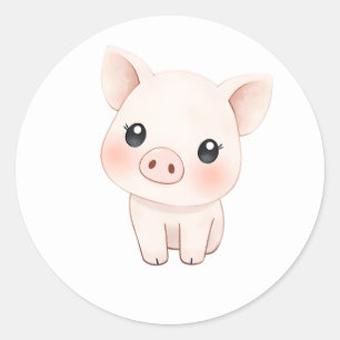Rond Bébé doux Piglet Aquarelle Art Sticker