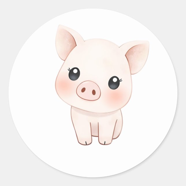 Rond Bébé doux Piglet Aquarelle Art Sticker (Devant)