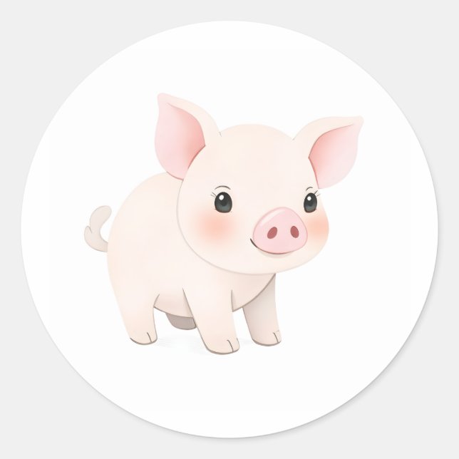 Rond Bébé doux Piglet Aquarelle Art Sticker (Devant)