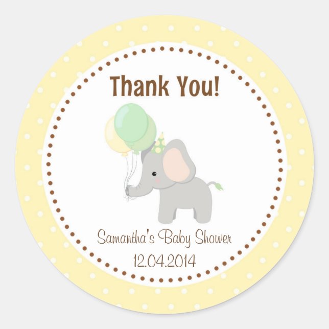 Rond Bébé Eléphant Baby shower Sticker Jaune (Devant)