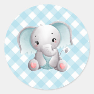 Rond Bébé Eléphant Bébé Sticker Garçon bleu Plaid En vi
