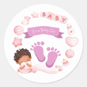 Rond Bébé fille Sticker Faire-part