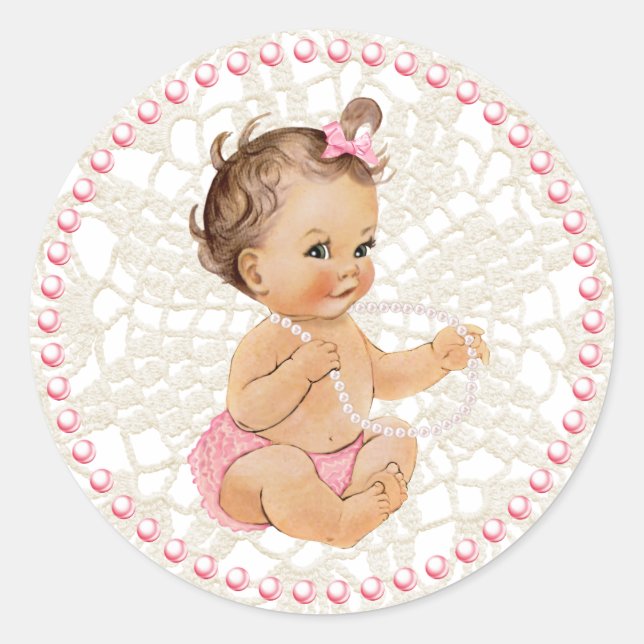 Rond Bébé fille. Sticker perles et dentelle (Devant)