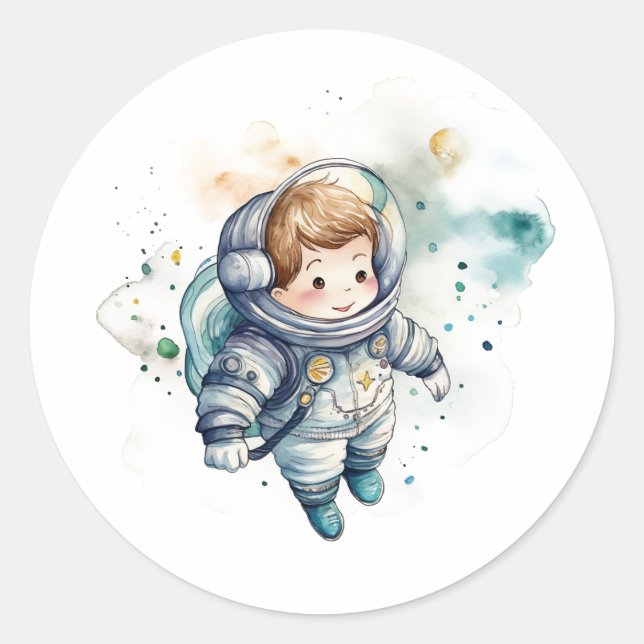 Rond Bébé Garçon Astronaut Aquarelle Sticker (Devant)