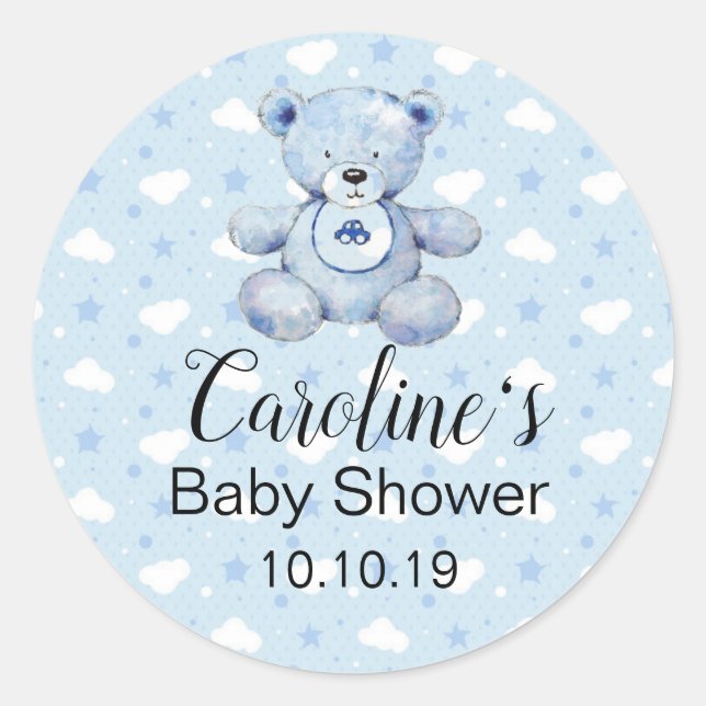 Rond Bébé Garçon Bleu Teddy Bear Sticker Baby shower (Devant)