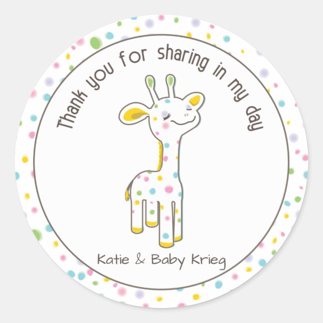 Rond Bébé Giraffe Baby shower Favoriser Sticker {Neutra (Devant)
