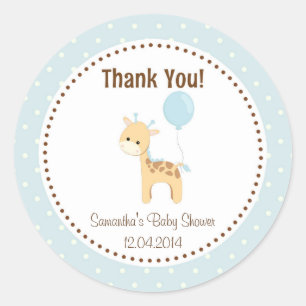 Rond Bébé Giraffe Baby shower Sticker bleu