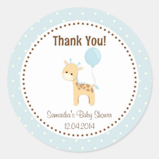 Rond Bébé Giraffe Baby shower Sticker bleu