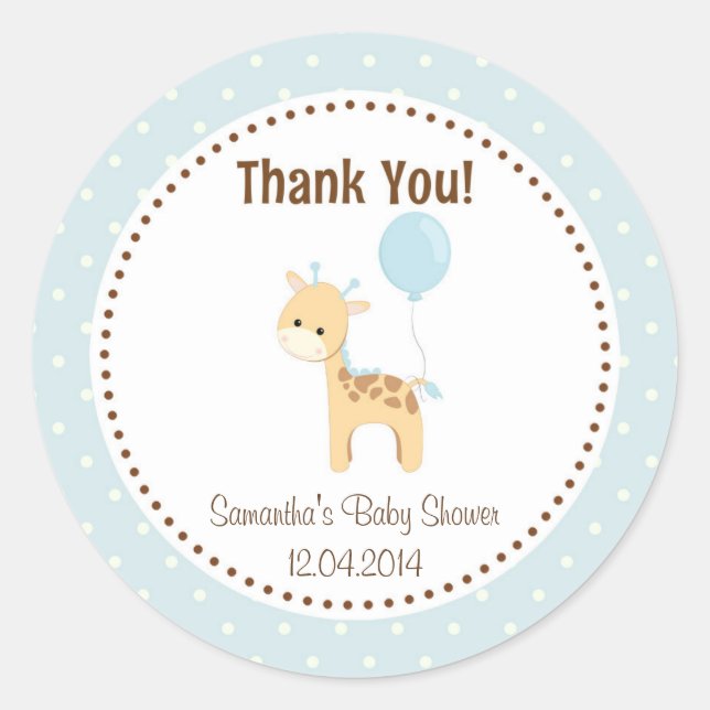 Rond Bébé Giraffe Baby shower Sticker bleu (Devant)