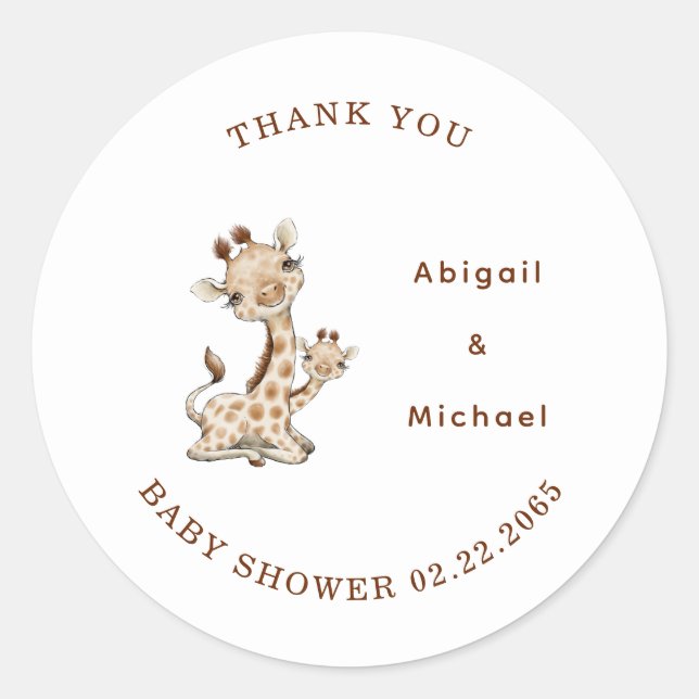 Rond Bébé Giraffe Merci Classic Round Sticker (Devant)