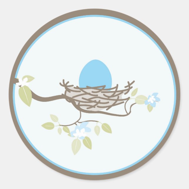 Rond Bébé Invitation/Favoriser Sticker - Oeuf Bleu dans (Devant)