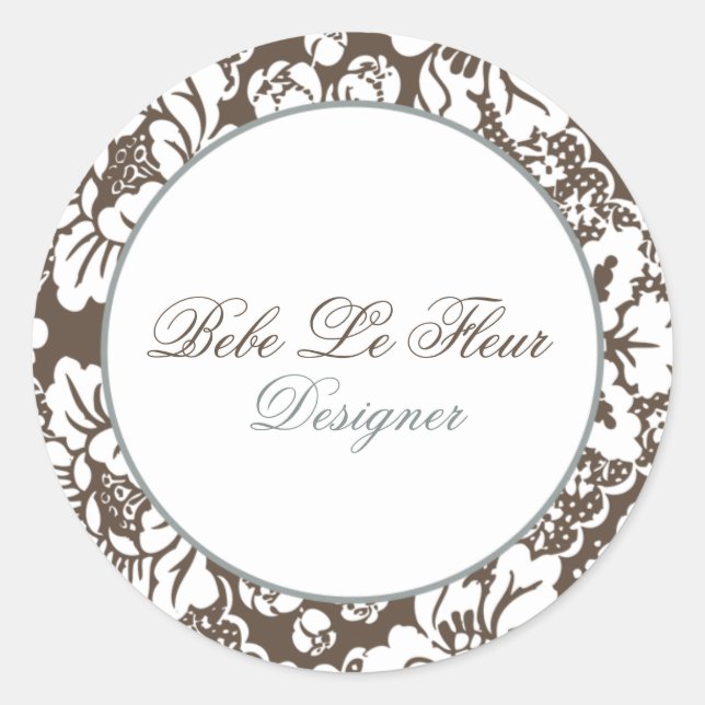 Rond Bébe Le Fleur Sticker Brown Damask Chic Round (Devant)