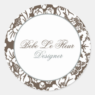 Rond Bébe Le Fleur Sticker Brown Damask Chic Round