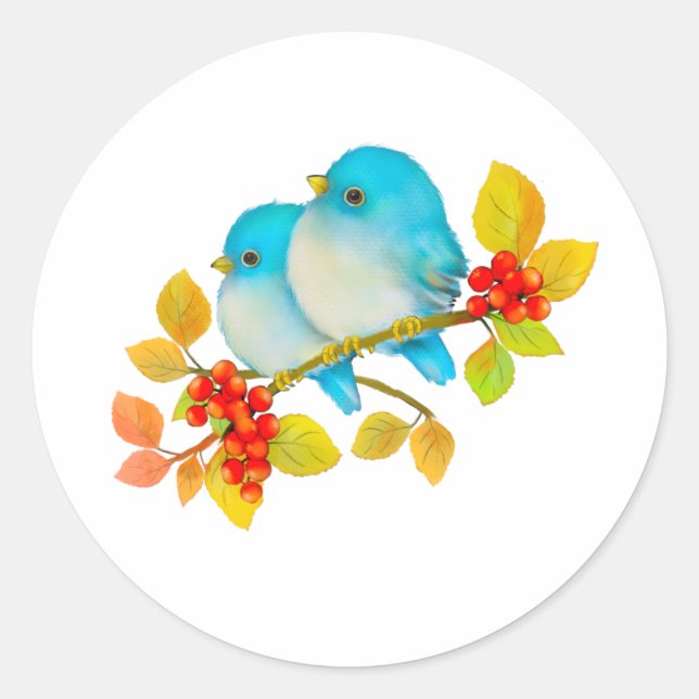 Rond Bébé mignon Bleu Oiseau Sticker (Devant)