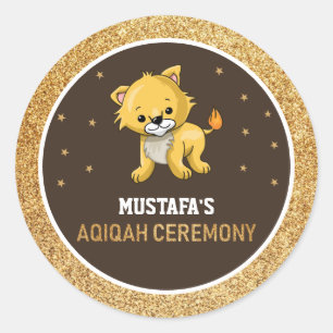 Rond Bébé mignon Lion Aqiqah Favoriser Sticker