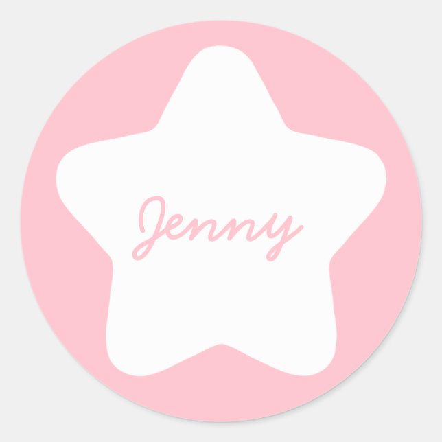 Rond Bébé mignon rose Star Nom personnalisé Sticker (Devant)