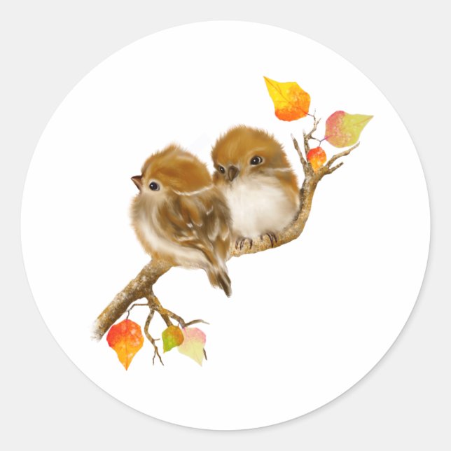 Rond Bébé mignon Sparrows Oiseau Sticker (Devant)