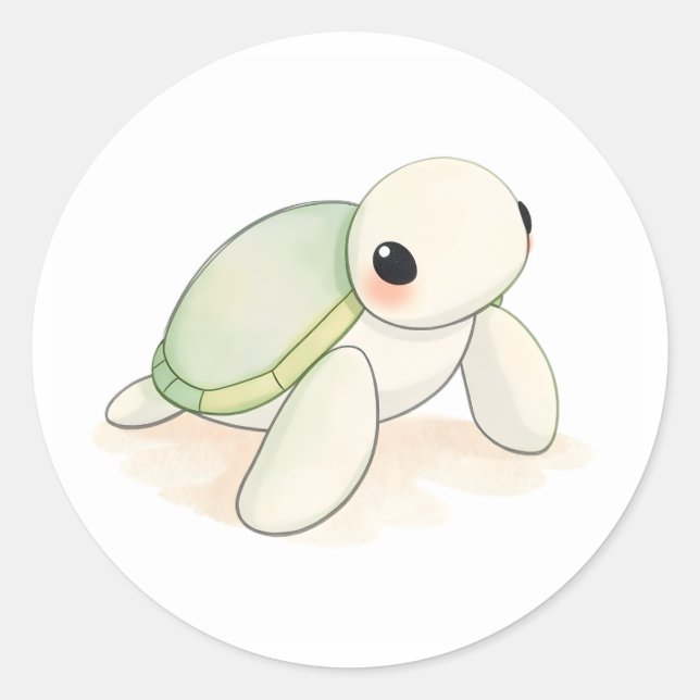 Rond Bébé mignon Sticker de tortue de mer Aquarelle Art (Devant)