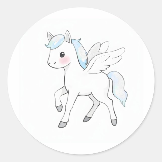 Rond Bébé mou Pegasus Aquarelle Imprimer Sticker (Devant)