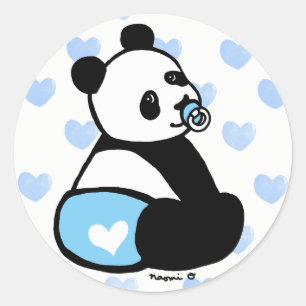 Rond Bébé Panda Cartoon Blue Diaper Sticker