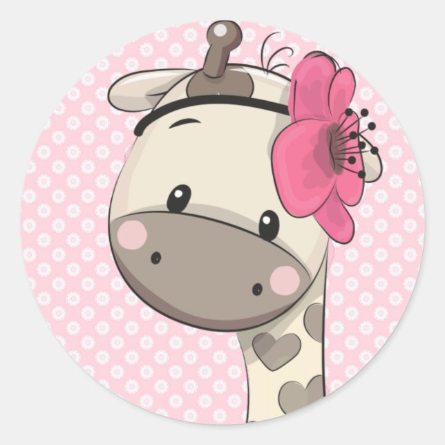 Rond Bébé personnalisé Giraffe rose classique Sticker r (Devant)