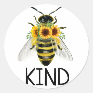 Rond Bee Be Kind Peint Tournesol Sticker