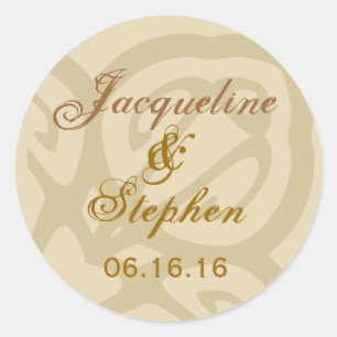Rond BEIGE & GOLD Mariage Enveloppe Sticker