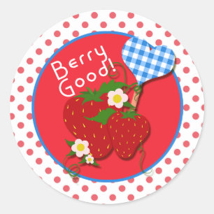 Rond Berry Good, Fraise, En vichy Coeur, Sticker