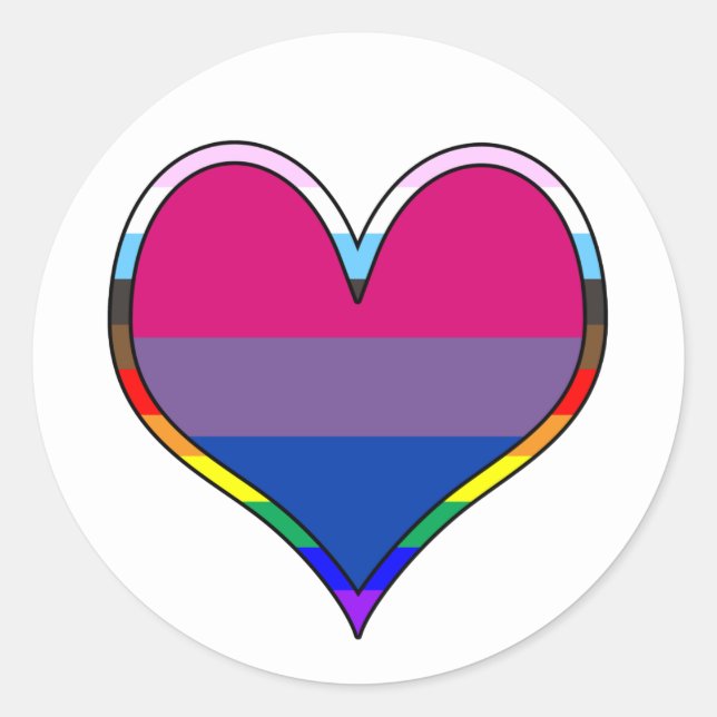 Rond Bi Pride Heart Classic Round Sticker (Devant)