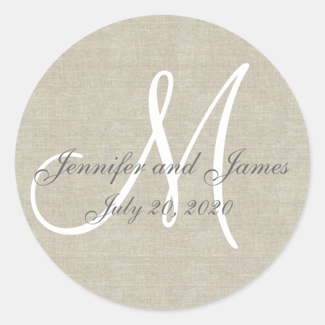 Rond Biege Linen Rustic Wedding Favor Sticker (Devant)