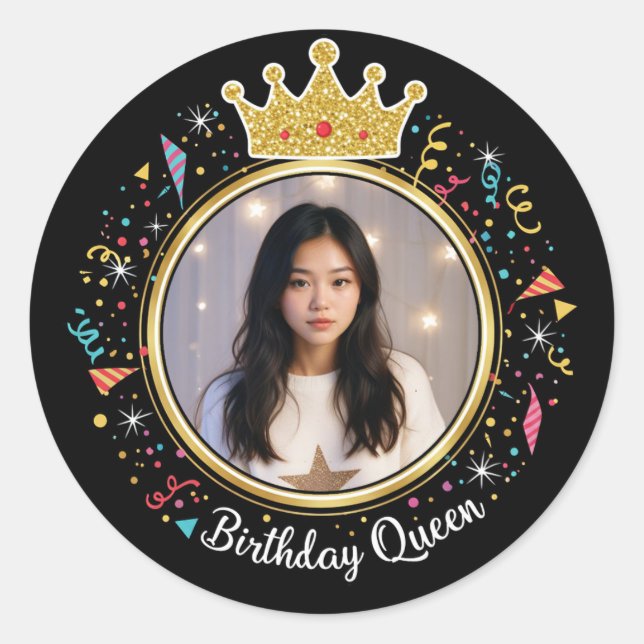 Rond Birthday Queen Gold Crown PCreate Your Own Sticker (Devant)