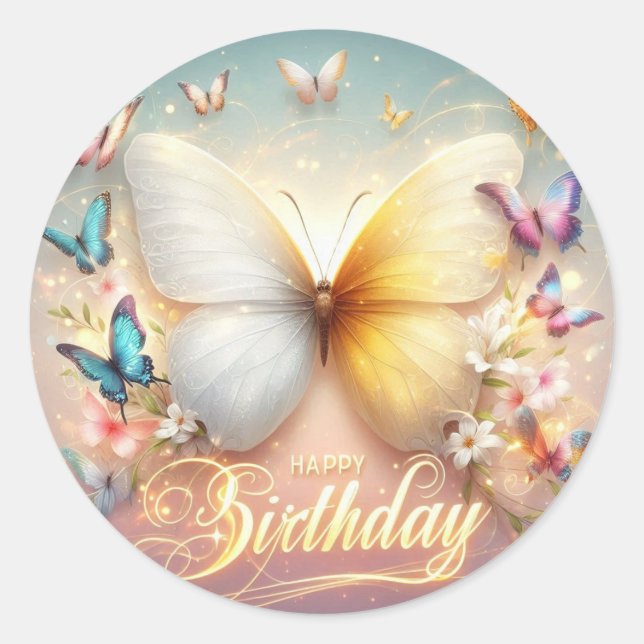 Rond birthday sticker butterfly design  (Devant)