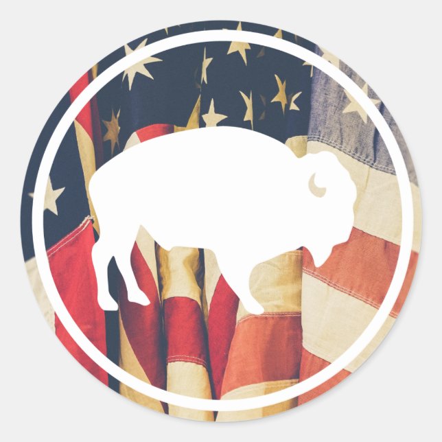 Rond Bison blanc en plein air Sticker drapeau américain (Devant)
