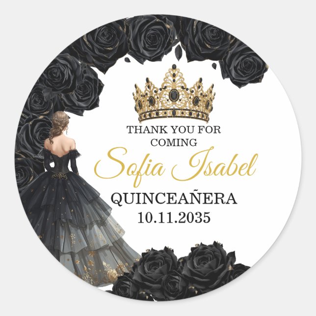 Rond Black Gold Quinceañera Custom Sticker (Devant)