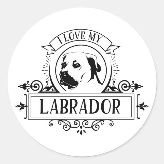 Rond Black White I Love My Labrador Sticker (Devant)