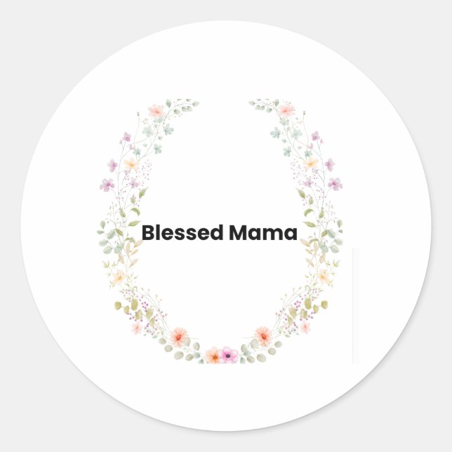 Rond Blessed Mama Floral Inspirational Sticker (Devant)