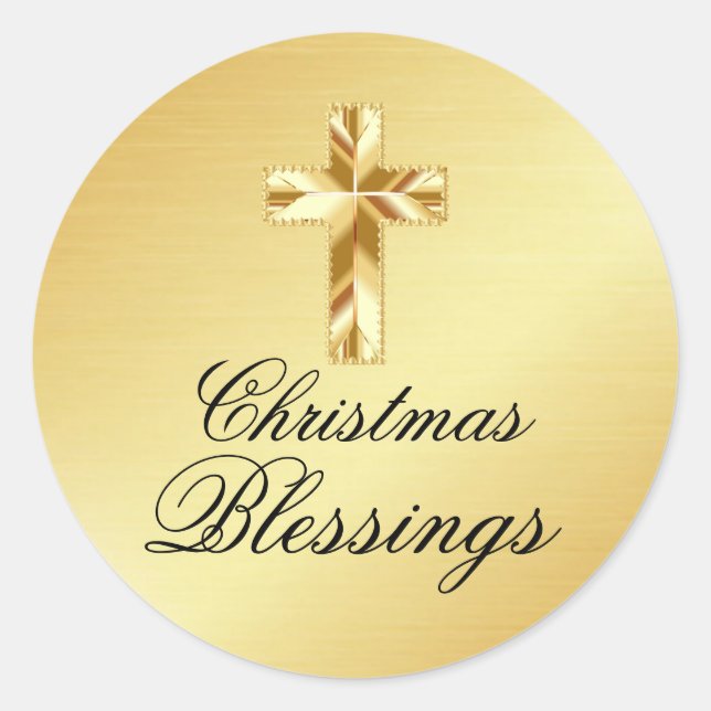 Rond Blessures de Noël Sticker en or avec croix (Devant)