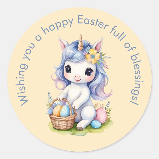 Rond Blessures de Pâques sympa Sticker Unicorn (Devant)