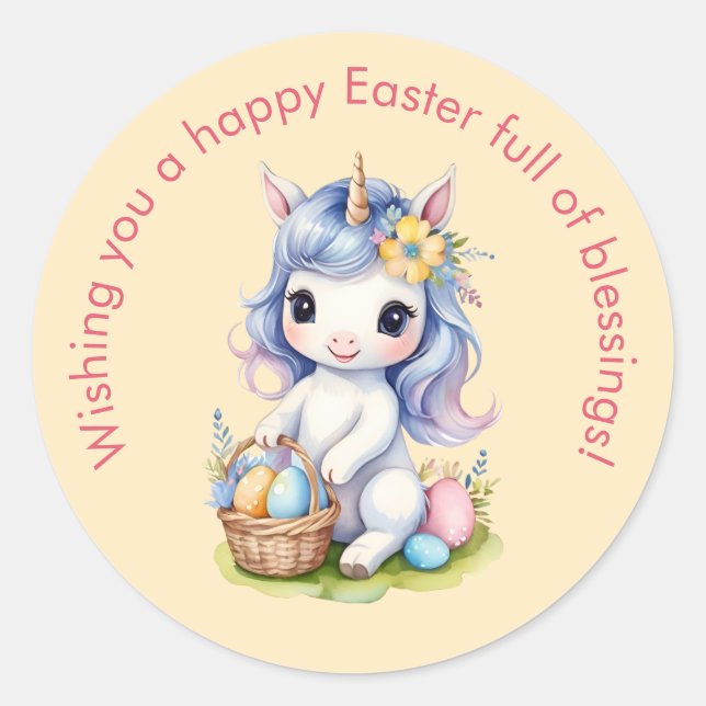 Rond Blessures de Pâques sympa Sticker Unicorn (Devant)